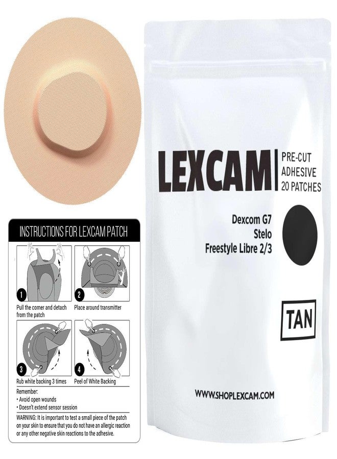 Lexcam Adhesive Patches Compatible with Dexcom G7 & Stelo CGM – Sweatproof Cover for Continuous Glucose Monitor Sensor, Stays Secure for 10-15 Days – 20 Pack, Tan - Image 2